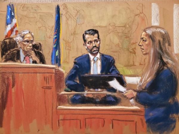 Do<em></em>nald Trump Jr asked the courtroom sketch artist to make him 'look like a superhero'