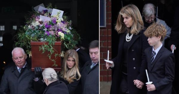 凯特·加洛维在德里克·德雷珀的葬礼上，女儿抬着棺材，表情严肃
